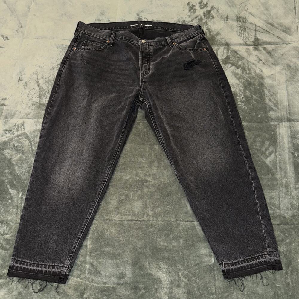 Old Navy High-Rise Slouchy Taper Jeans Women's 18 Black Denim Cotton Distressed